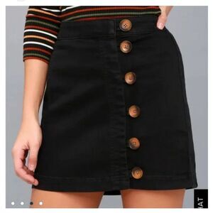 Free People Black Denim Button Front Skirt